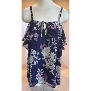 Torrid Clip Dot Women's Size 1 Blue Floral Off Shoulder Ruffle Chiffon Top EUC